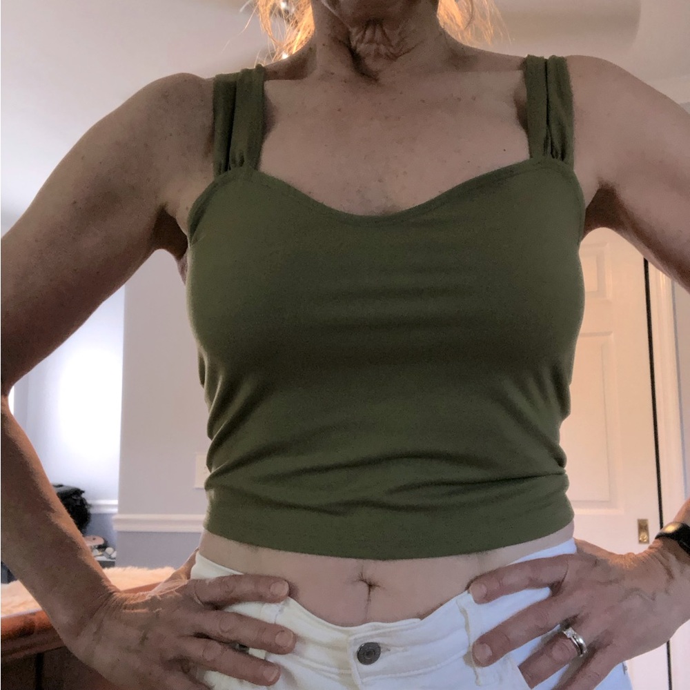 Abercrombie & Finch, olive green, cropped, wide strap, tank top -junior size L